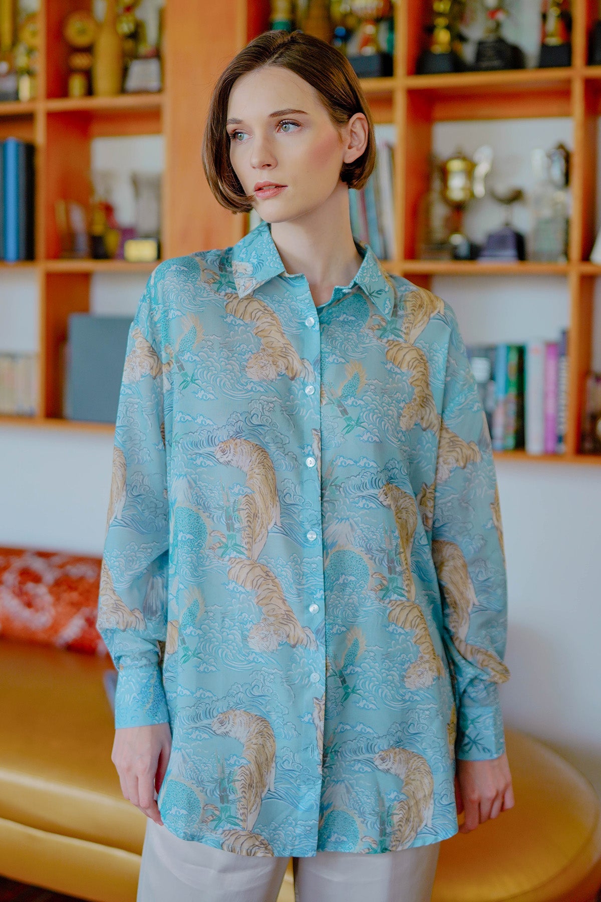 Tigress Oversize Voile Shirt - Blue