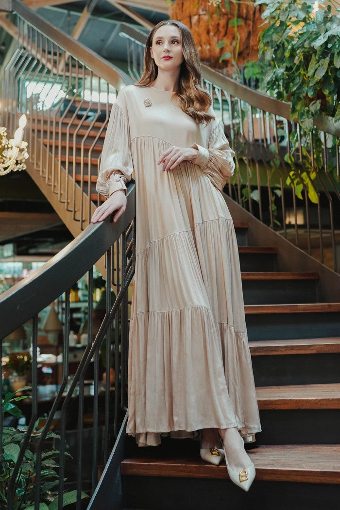 Meza Tiered Maxi Dress - Beige