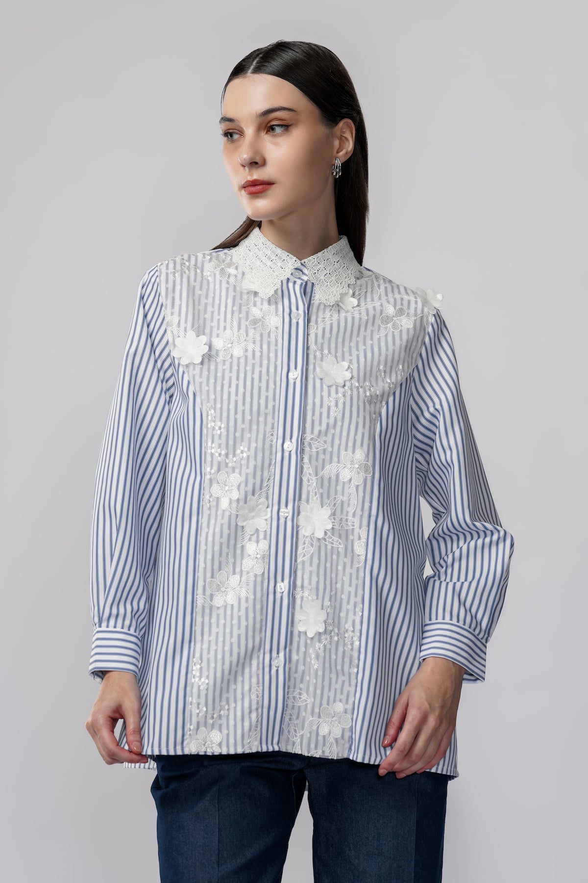 Jianne Lace Shirt - Blue Waves