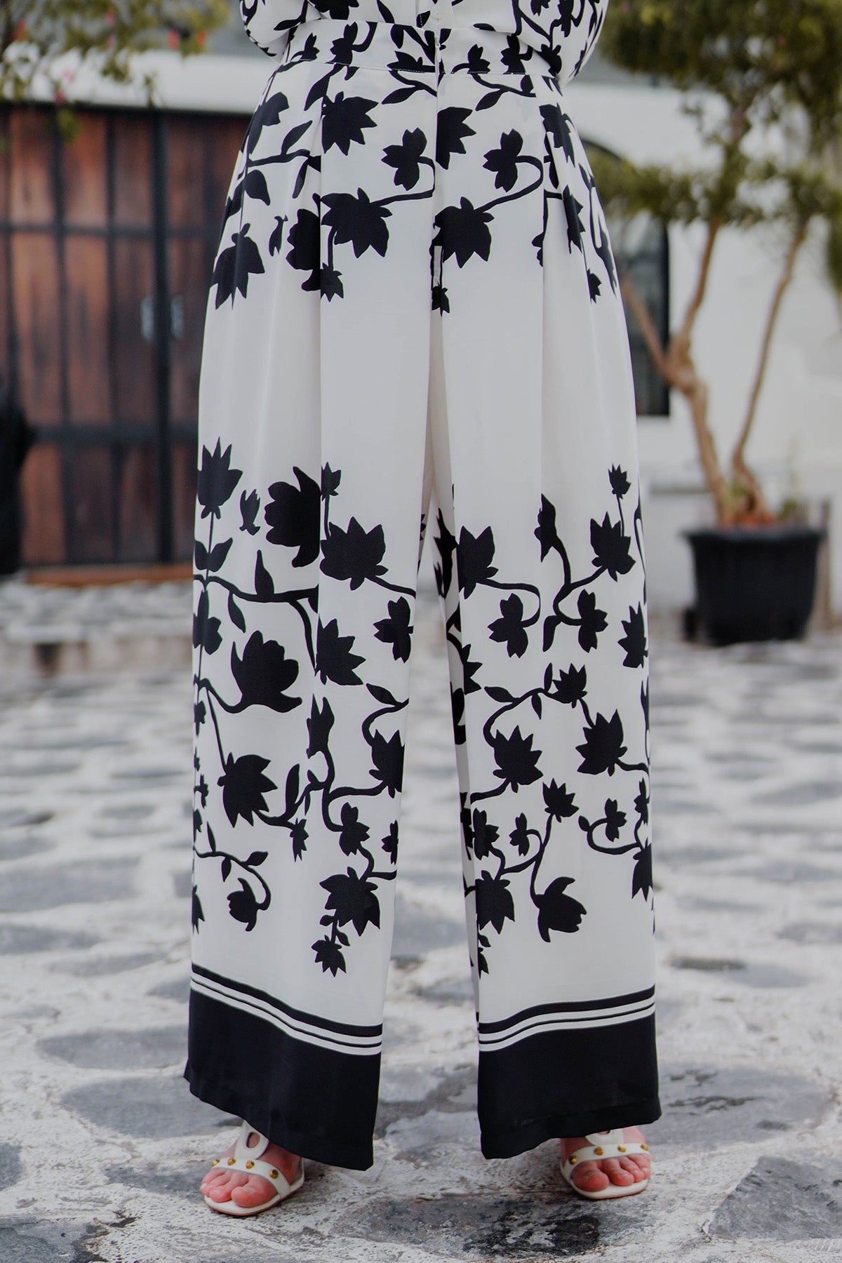 Monochrome Floral Culotte - White