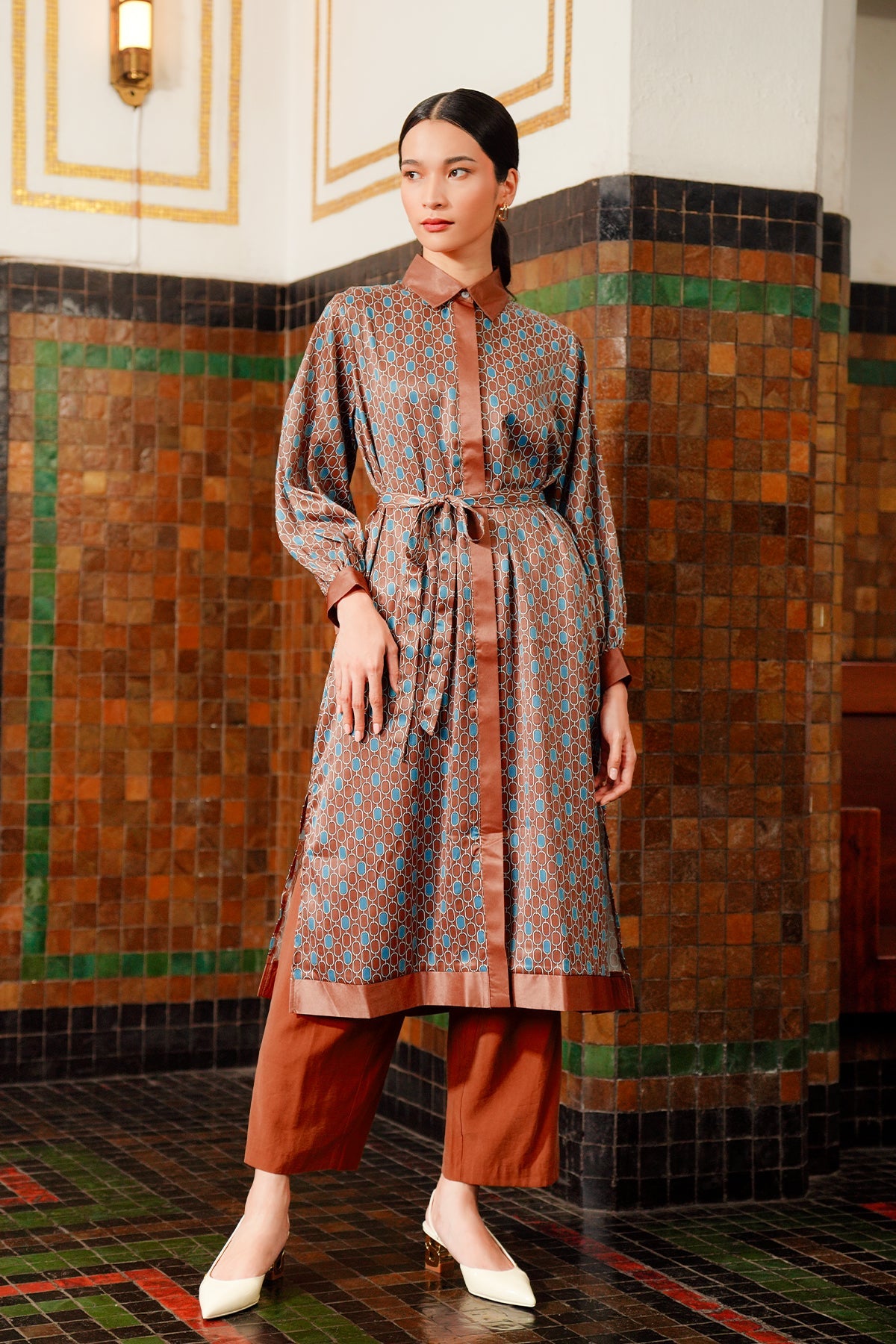 Amona Belted Tunic Shirt - Terracota