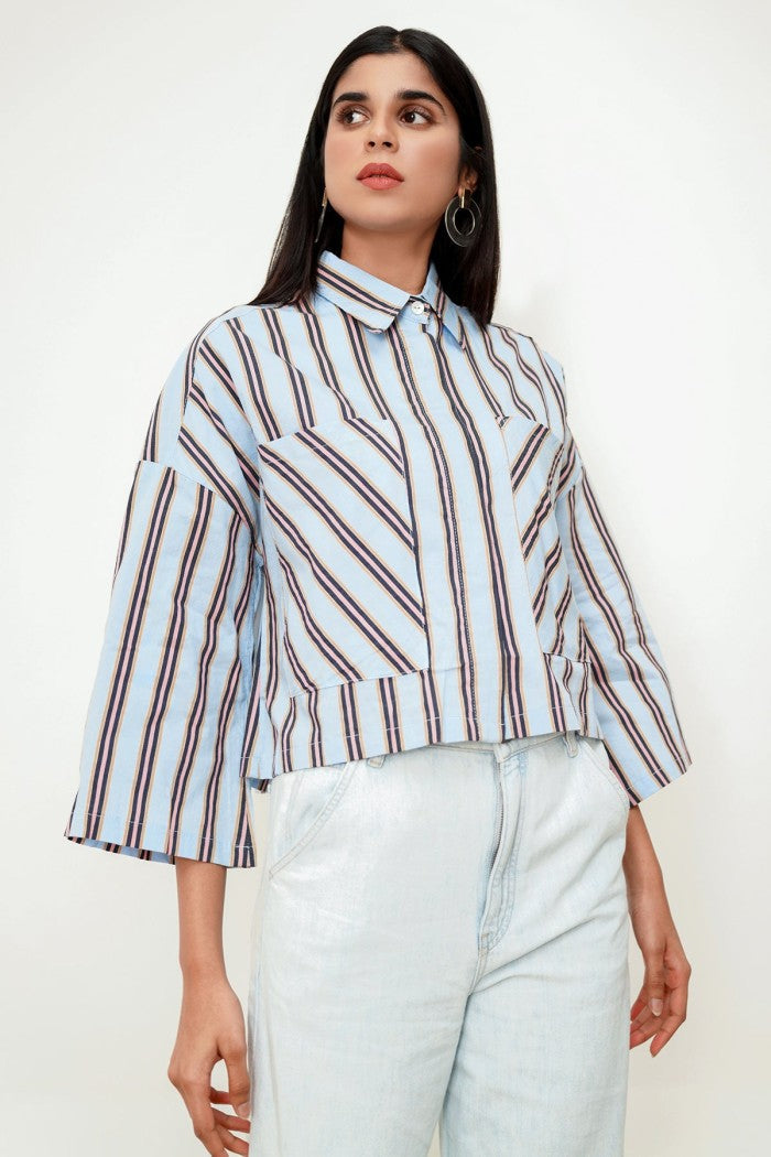 Gaia Crop Shirt - Blue