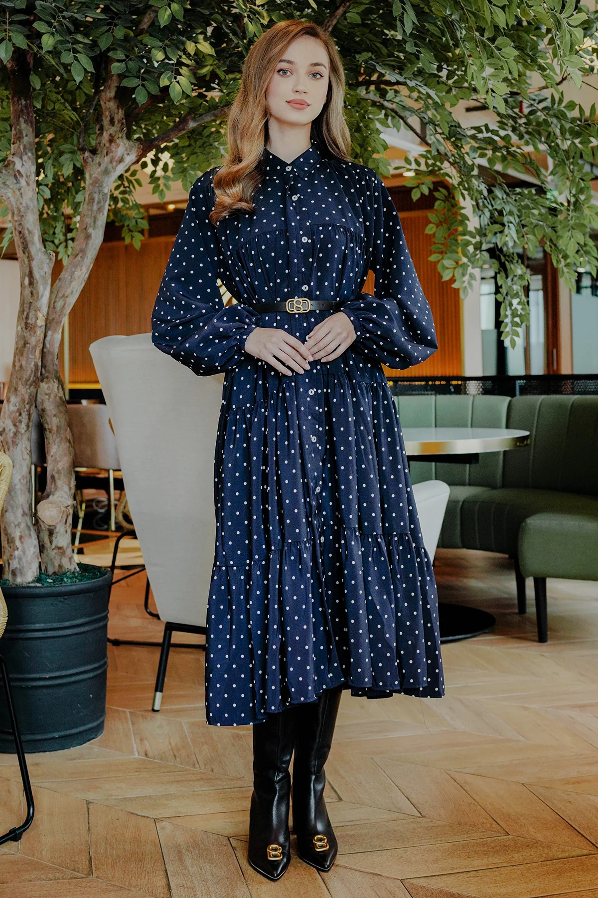 Bianca Polka Maxi Dress - Navy