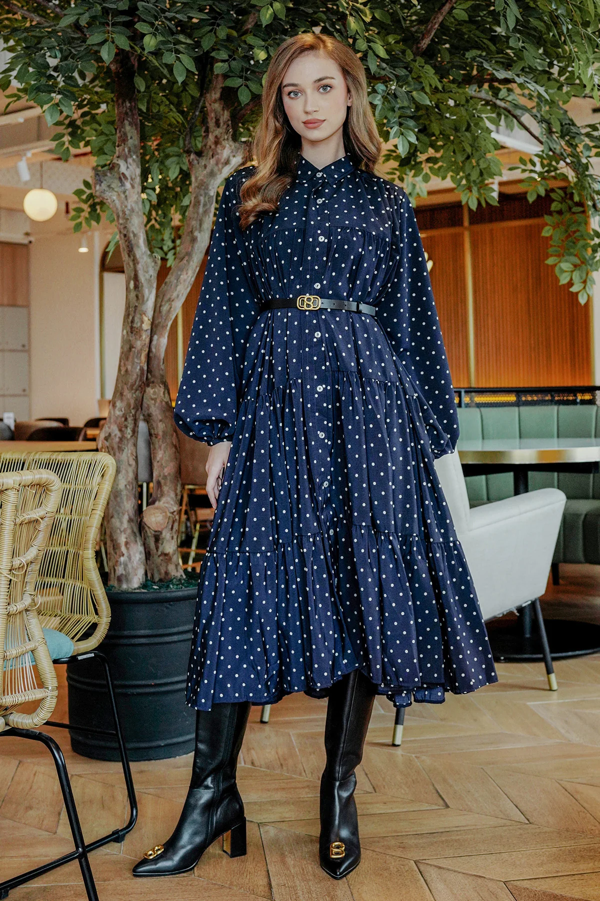 Bianca Polka Maxi Dress - Navy