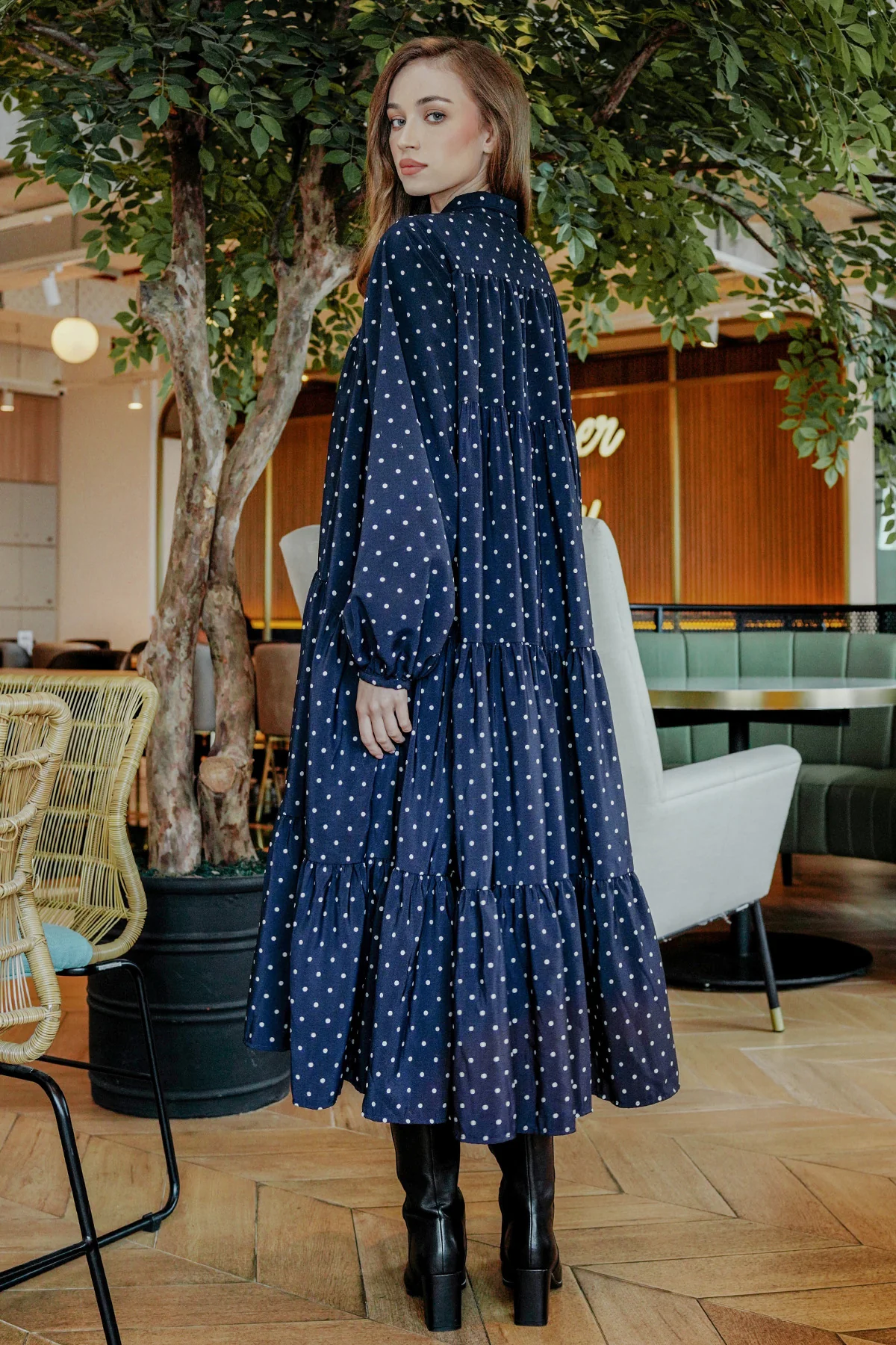 Bianca Polka Maxi Dress - Navy