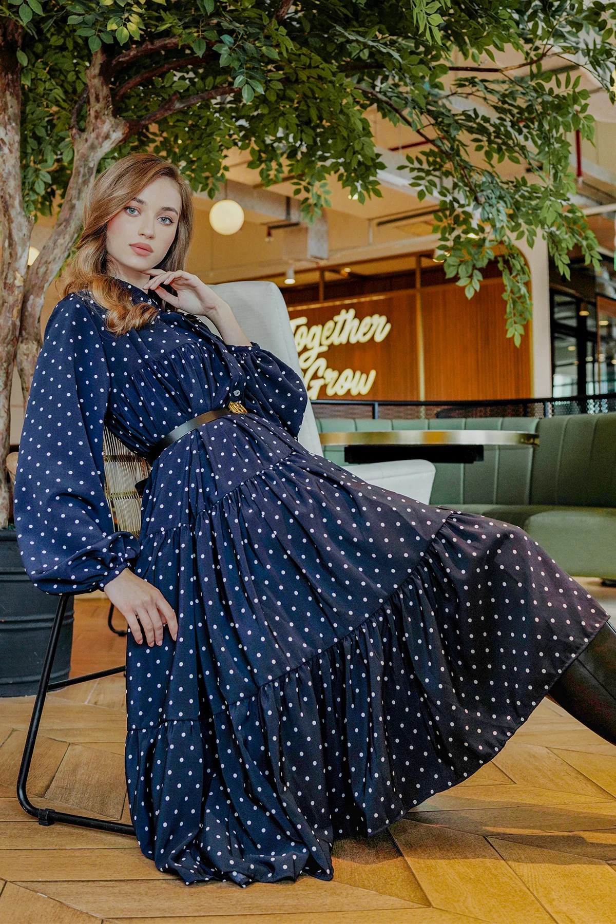 Bianca Polka Maxi Dress - Navy