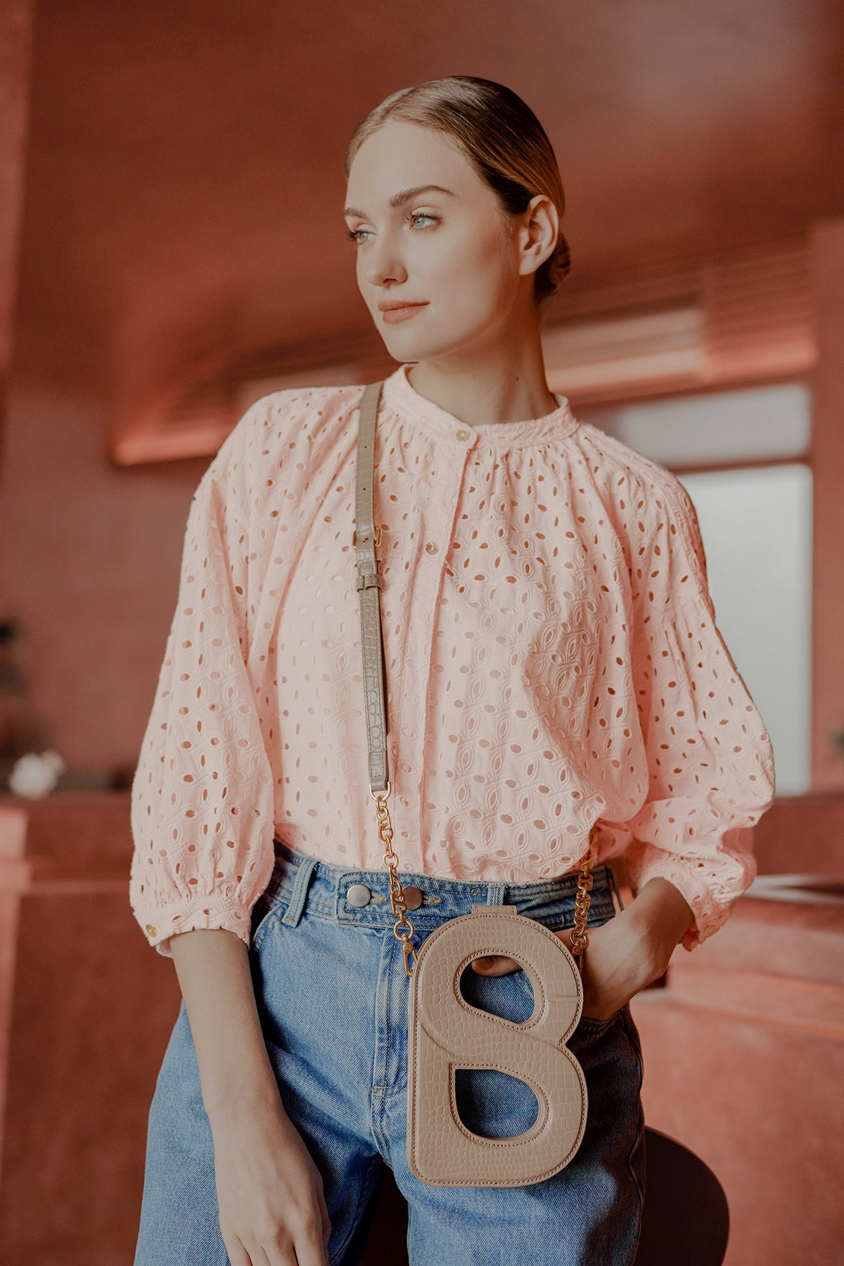 Embroidery Floral Shirt - Baby Pink