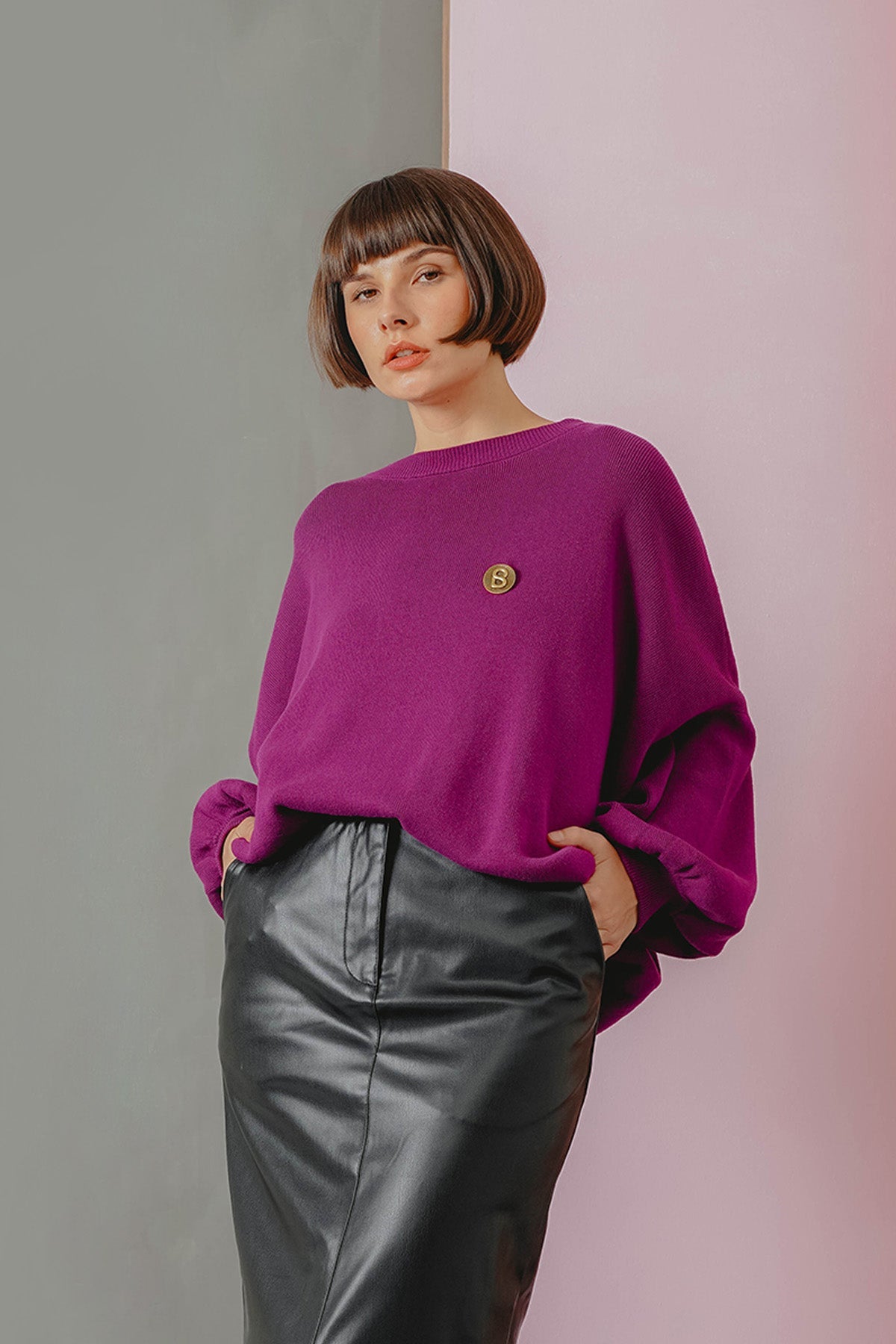 Sweatshirt With Dolman Sleeve - Plum