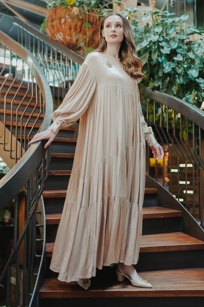 Meza Tiered Maxi Dress - Beige