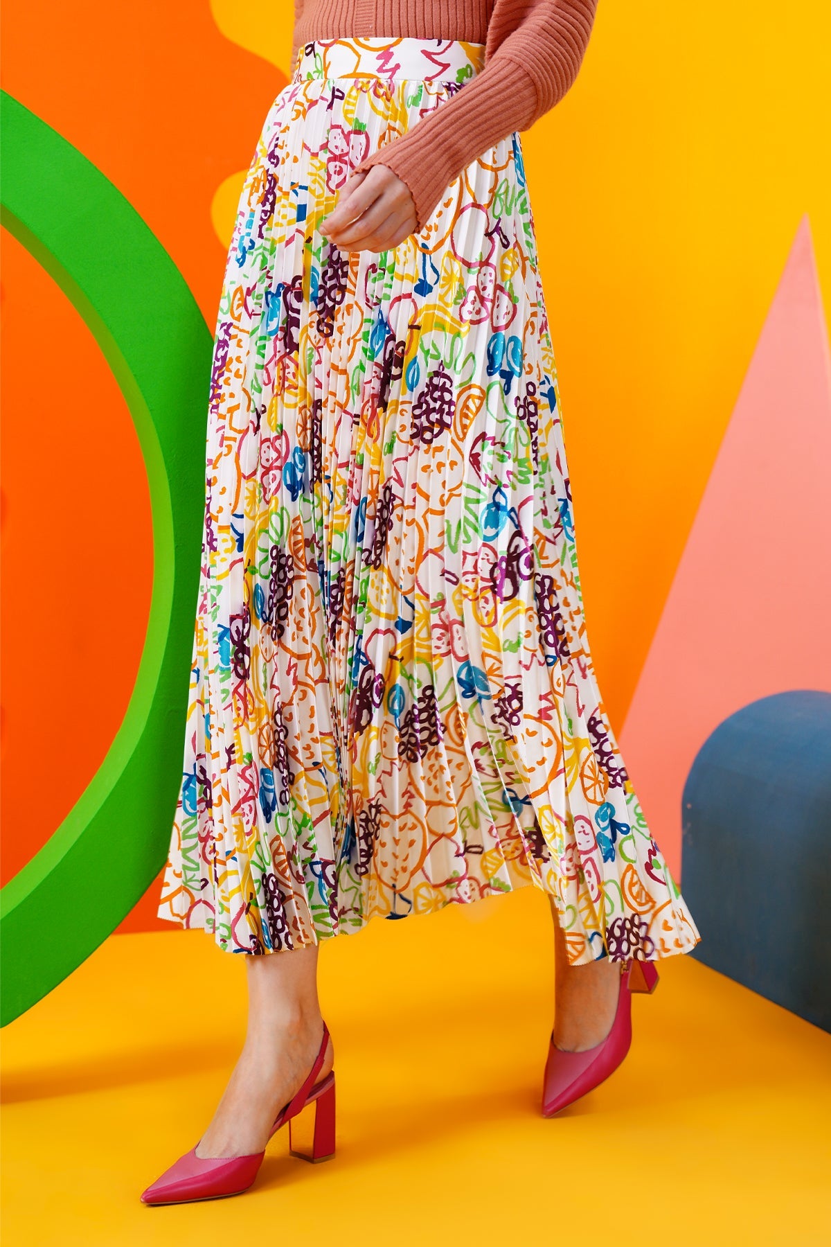 Ameena Fruta Pleated Skirt Multicolor Benang Jarum