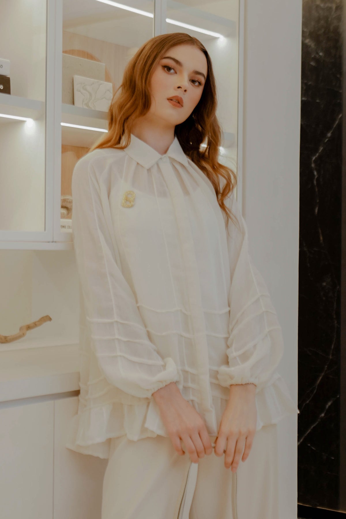 Anzy Shirt With Pleated Detail - Broken White