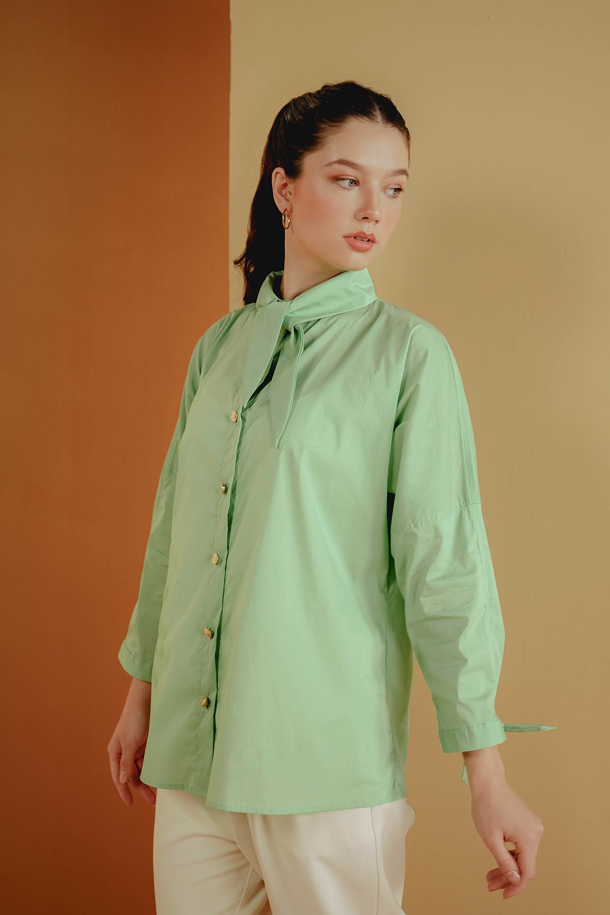 Azra Tie Bow Shirt - Green