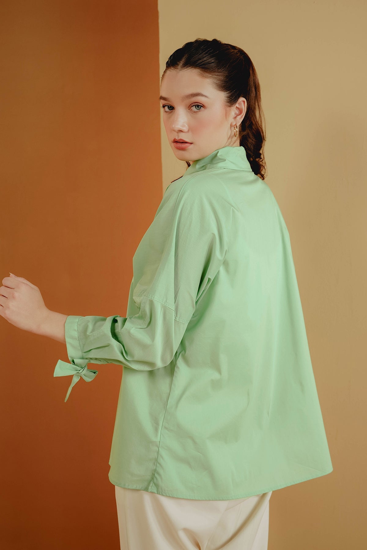 Azra Tie Bow Shirt - Green