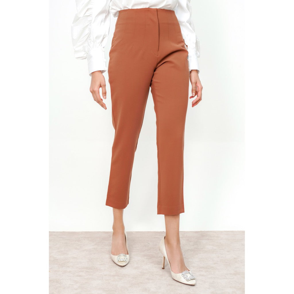 Basic HIgh Waisted Pants - Brown