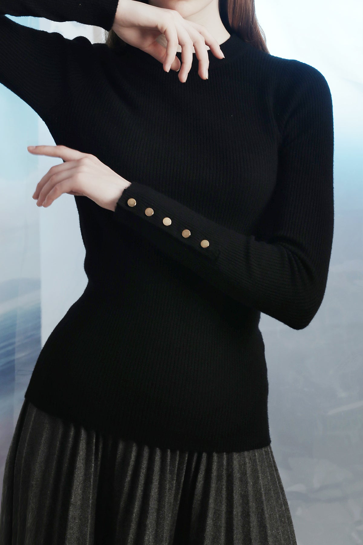 Knitted Top With Buttons Black