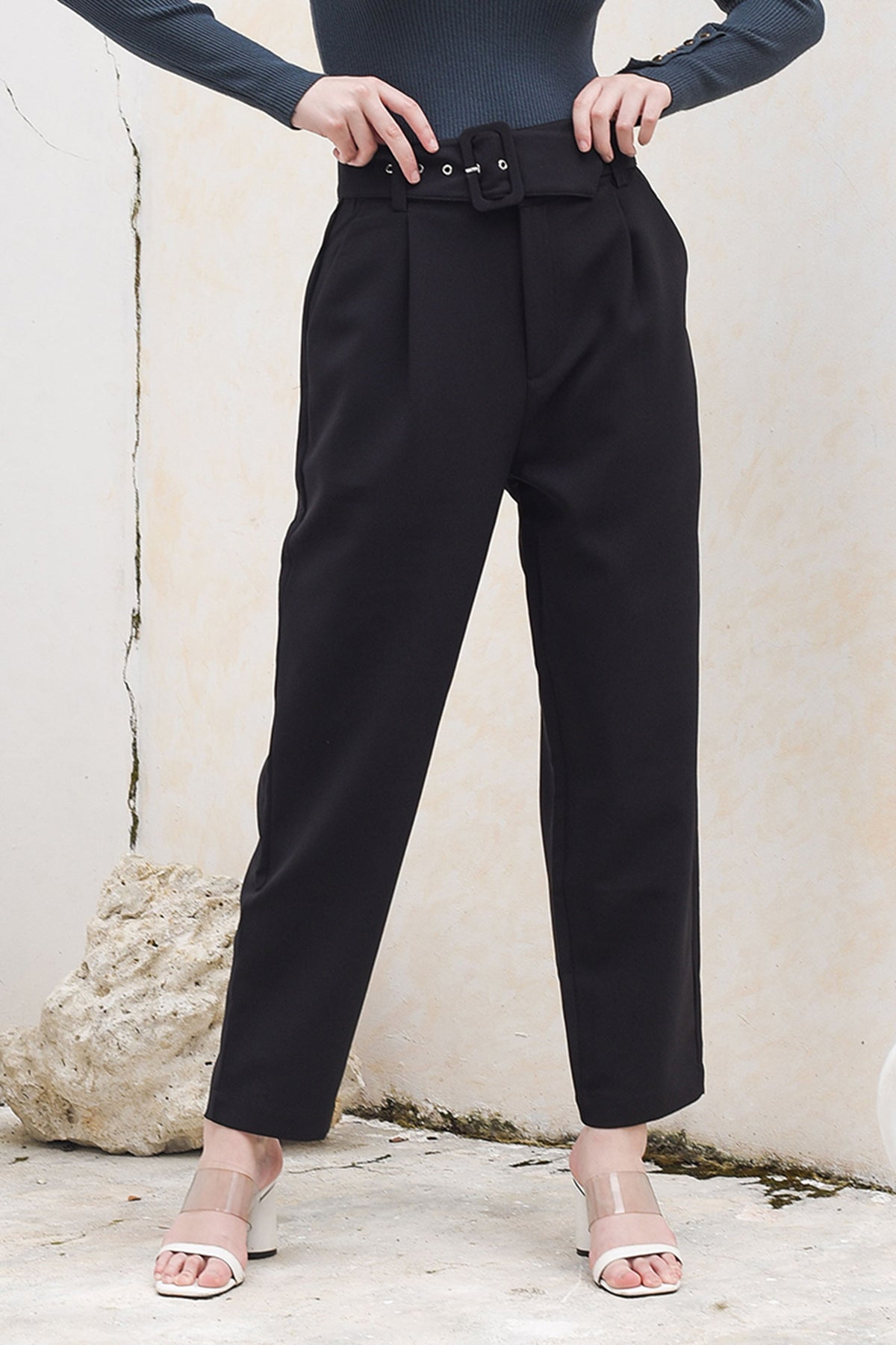 Black Belted Peg Pants