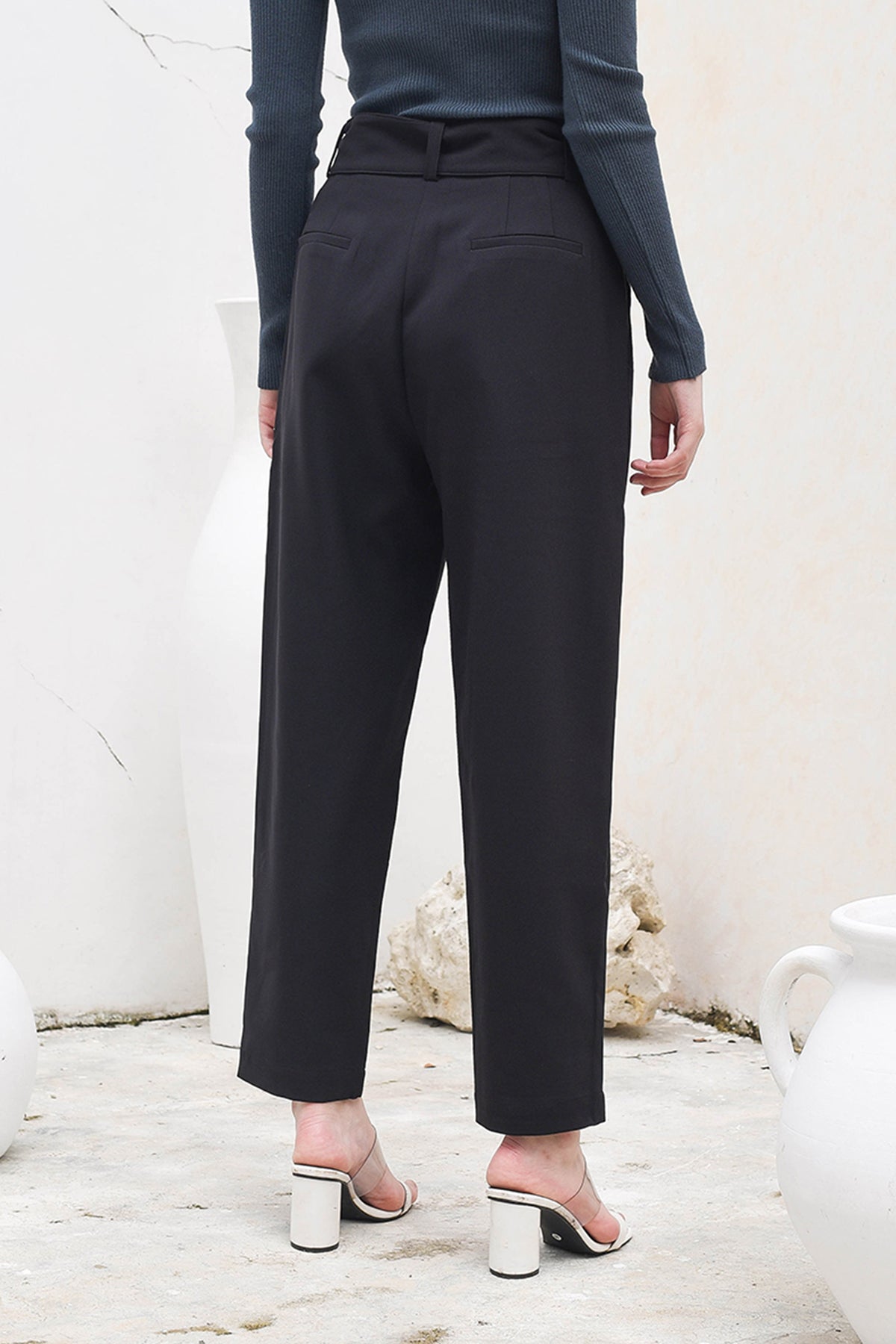 Black Belted Peg Pants