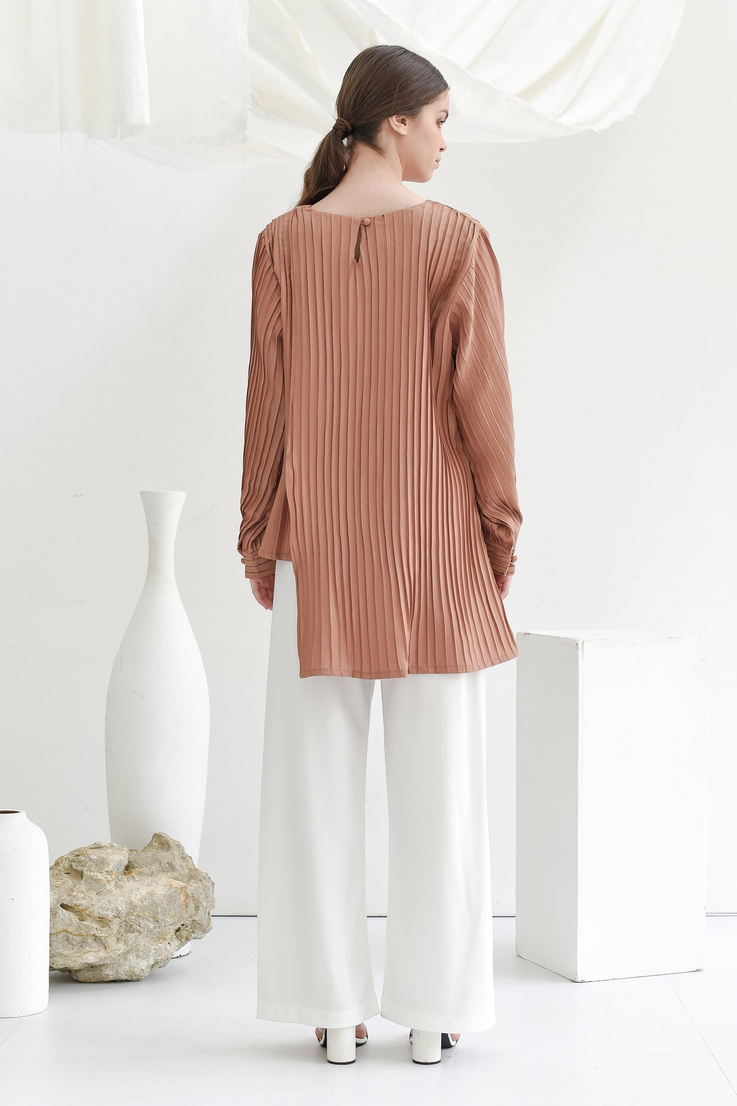 Brick Asymmetric Pleated Blouse