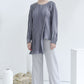 Grey Asymmetric Pleated Blouse