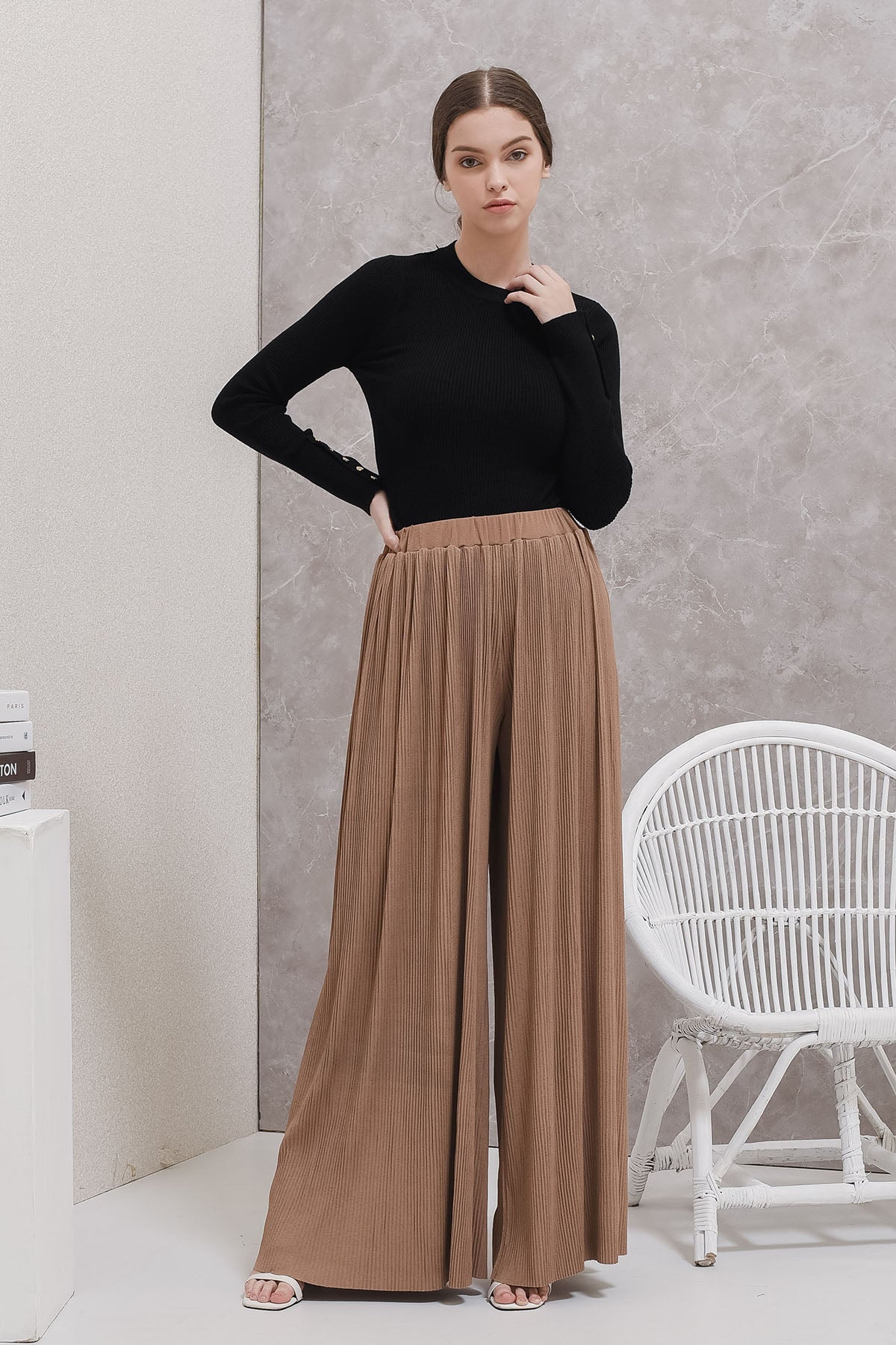 Khaki Pleats Me Flowy Pants