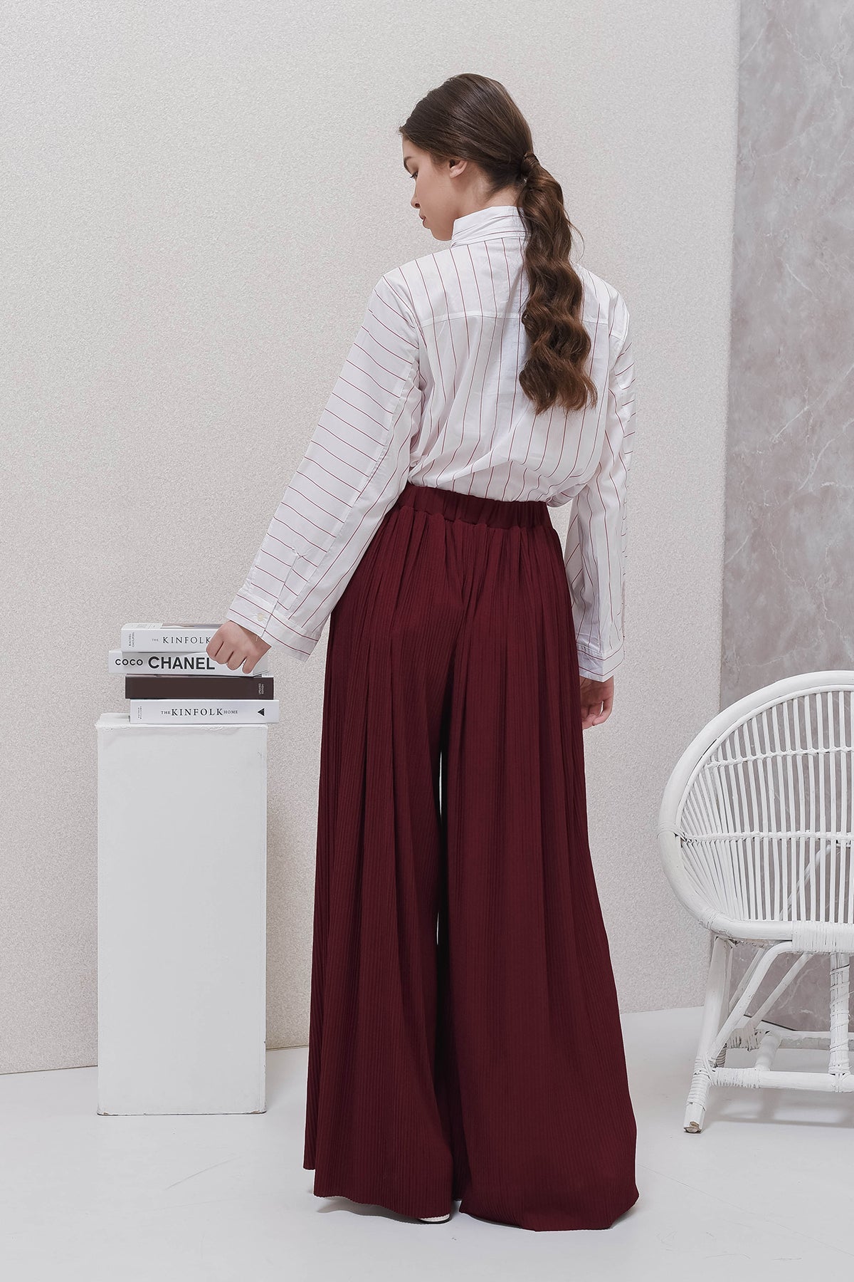 Maroon Pleats Me Flowy Pants