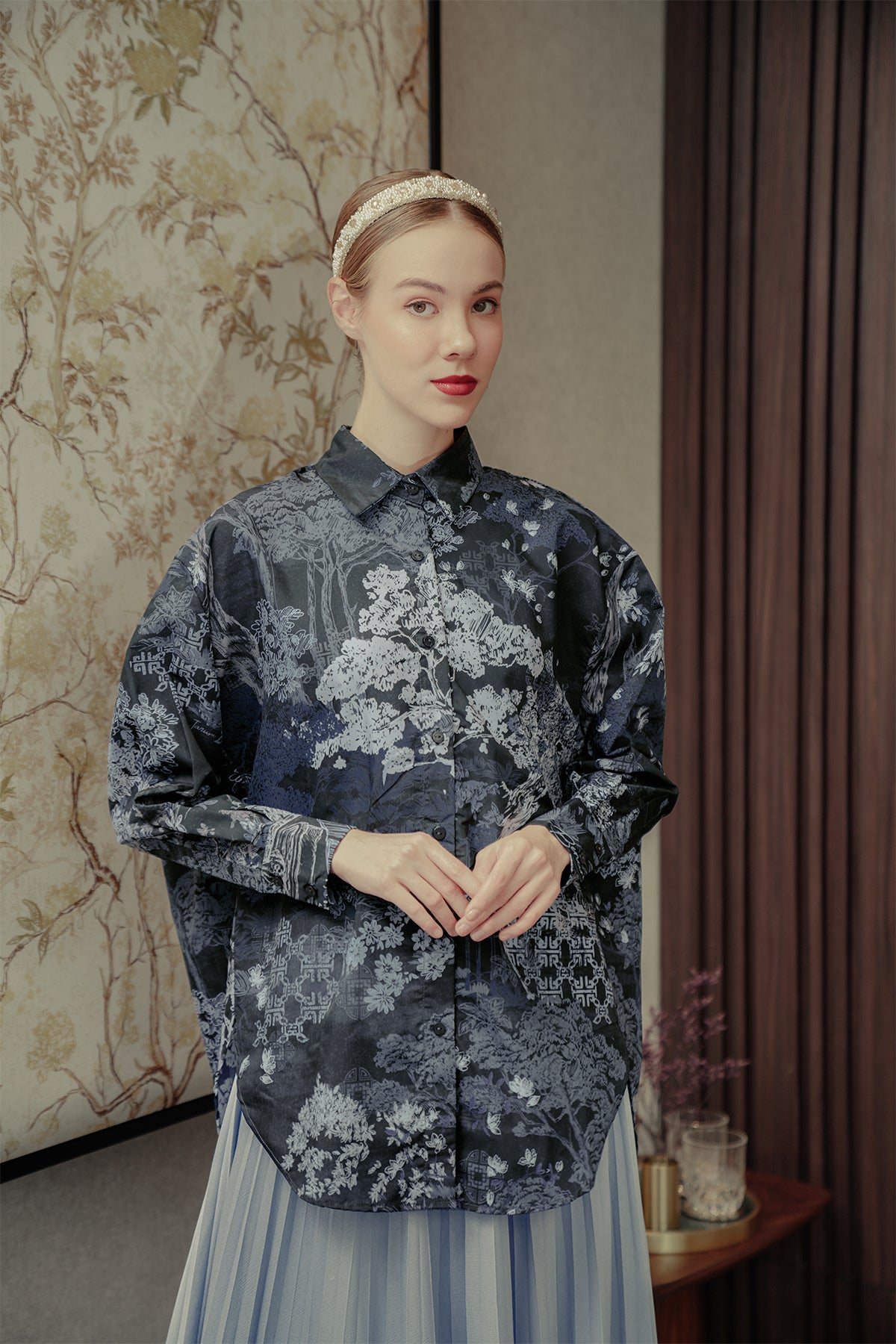 Chinoiserie Oversized Shirt - Navy