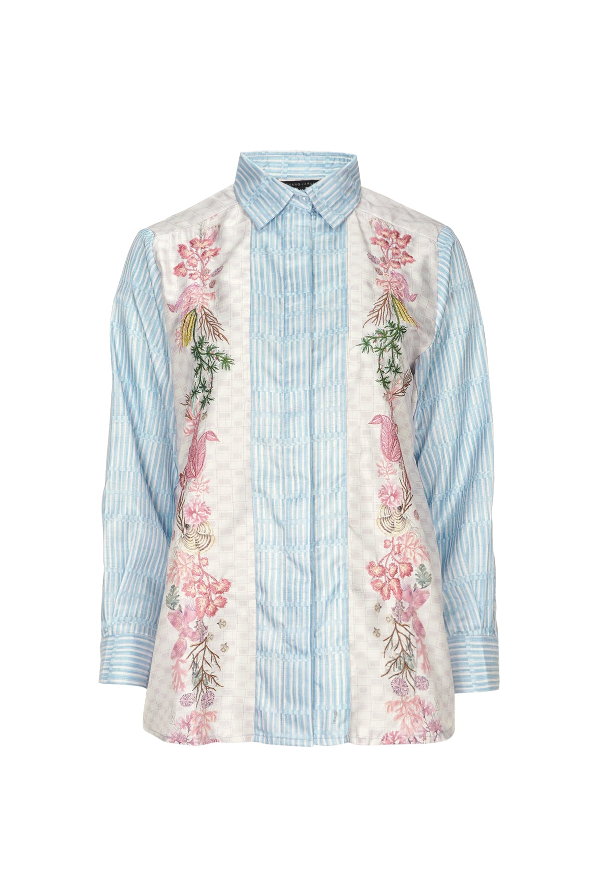 Coral Dreams Embroidery Shirt - Blue