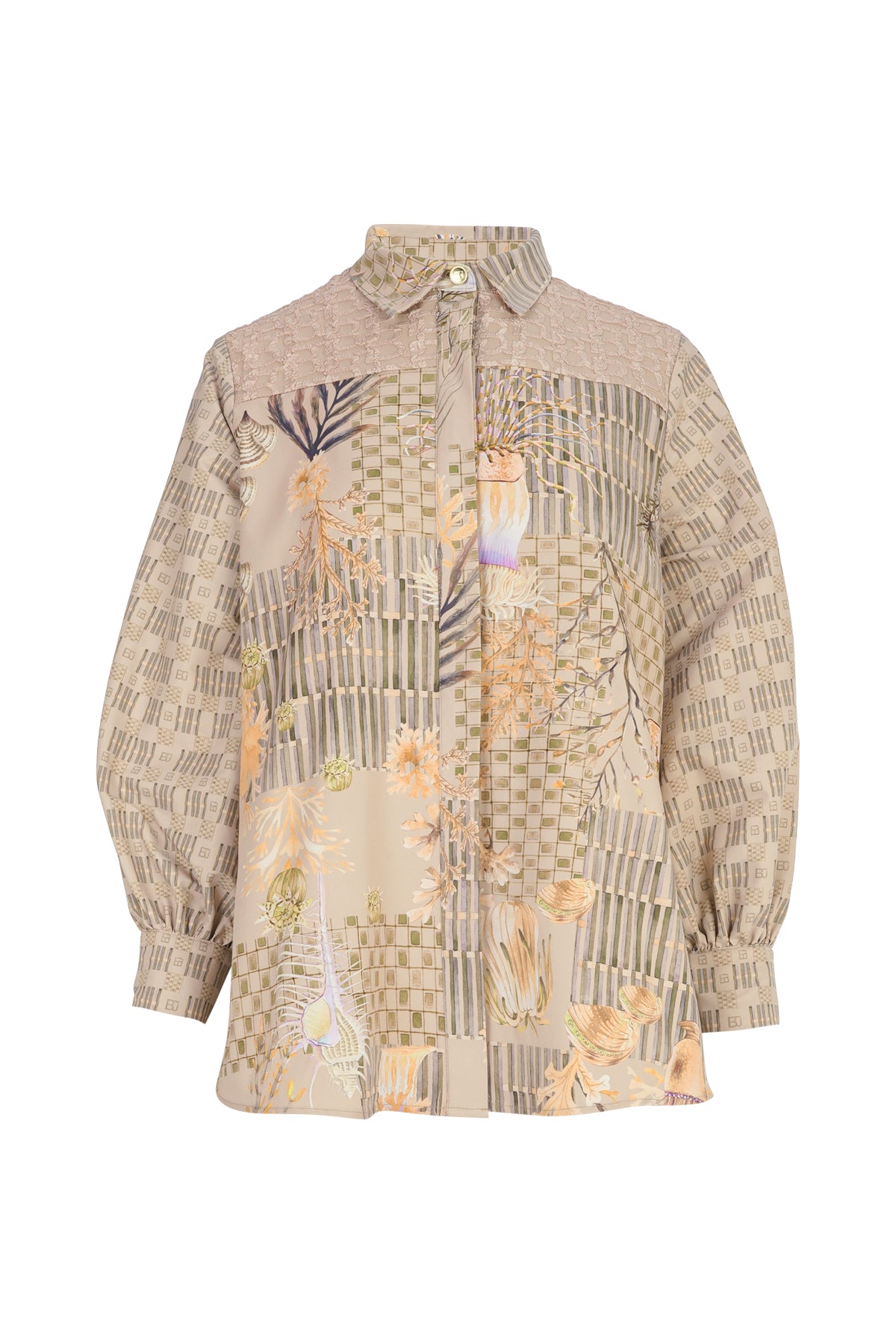 Coral Dreams Mix Fabric Shirt - Clams