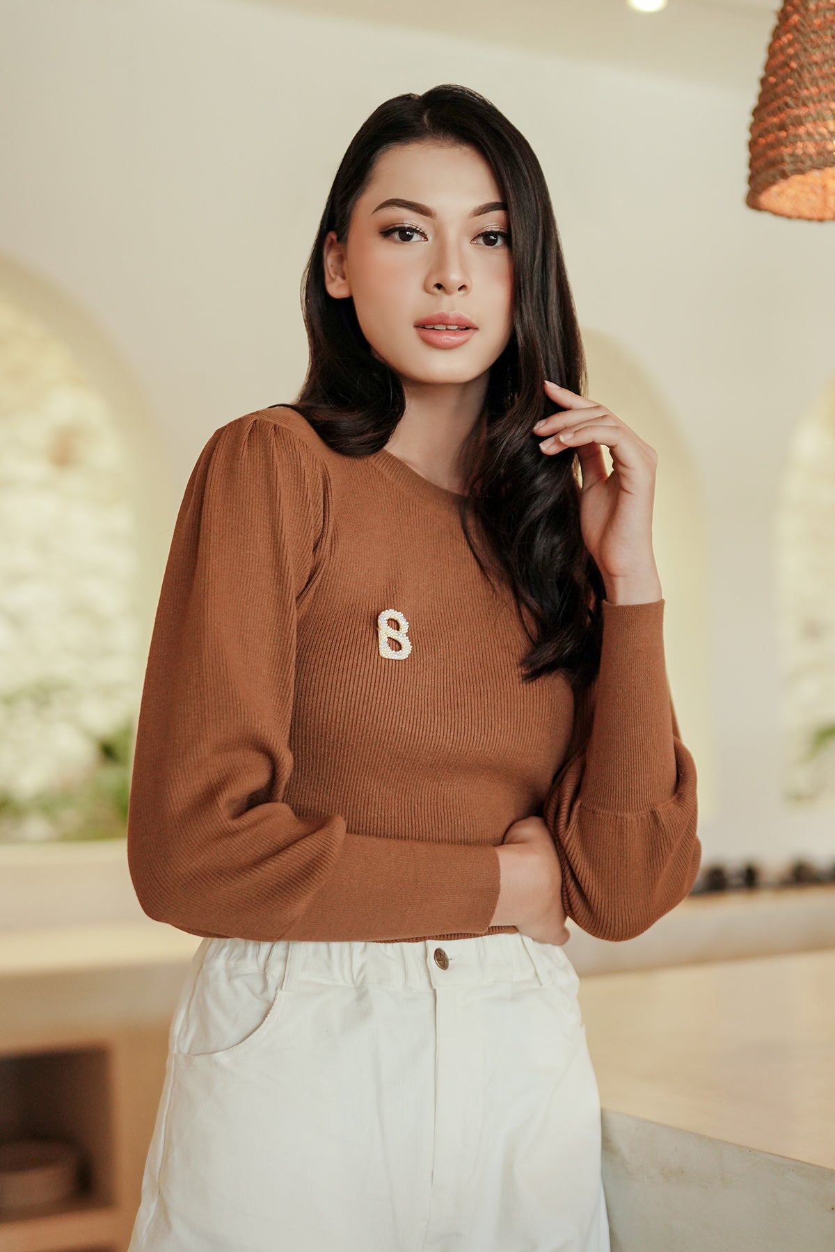 Cuff Knit Sweater - Brown