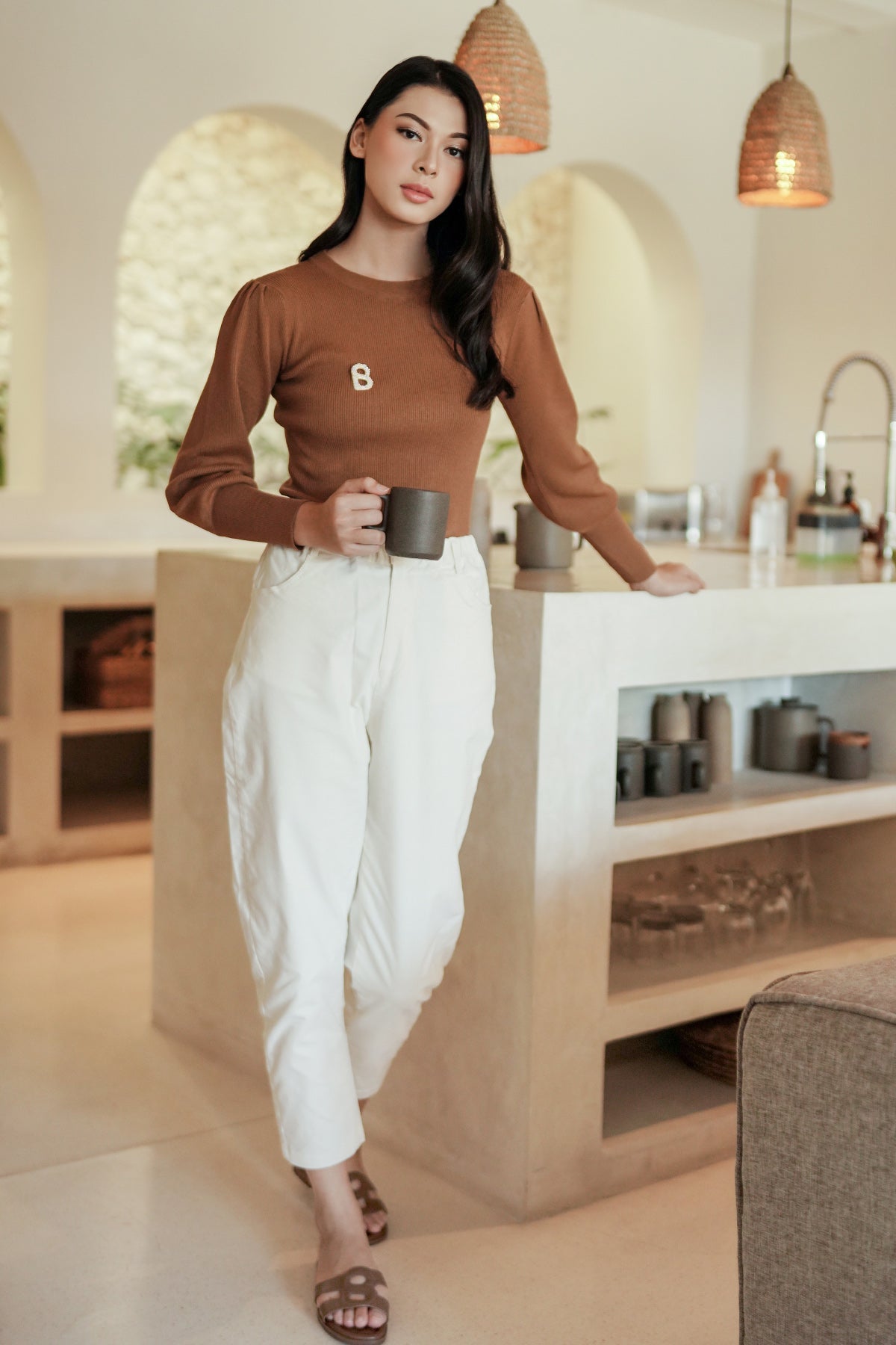 Cuff Knit Sweater - Brown