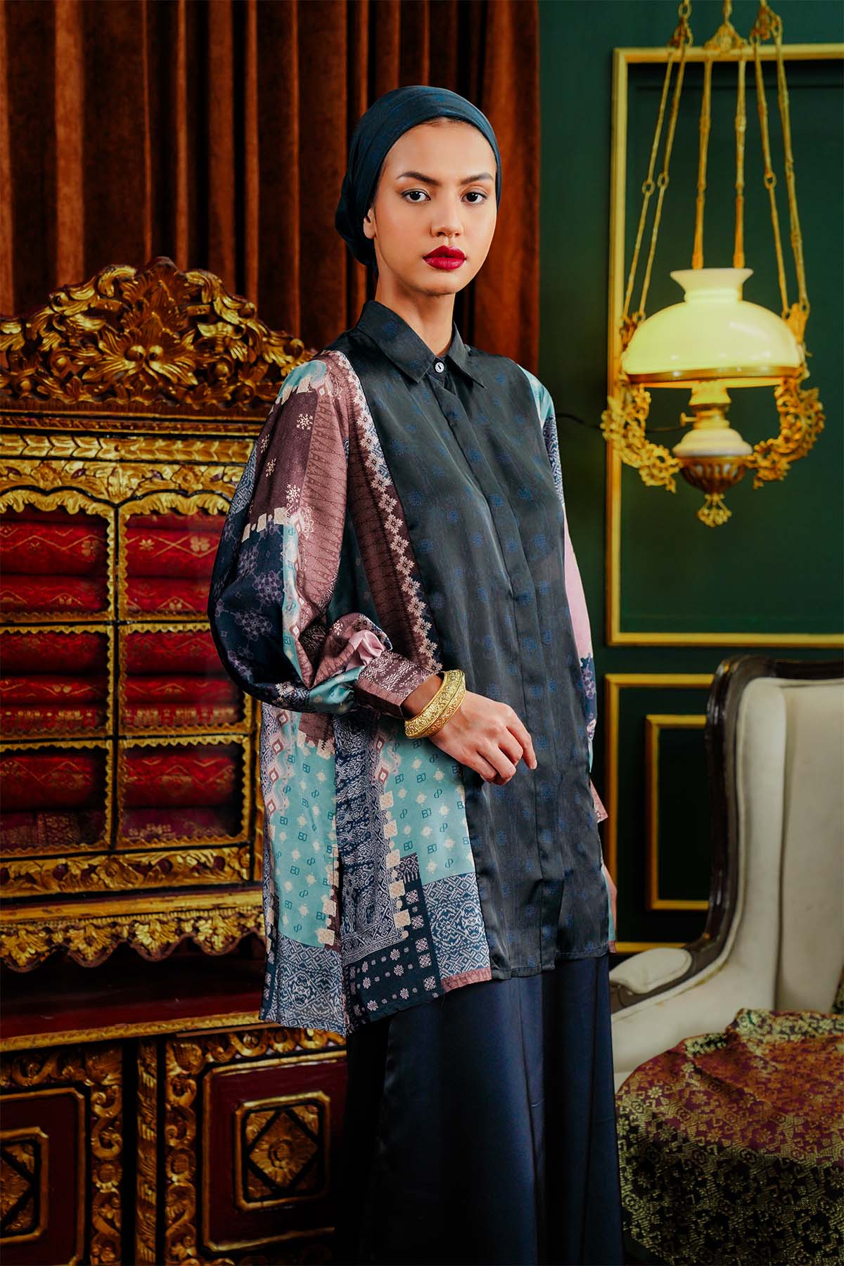 Benang Pelangi Bungo Patchwork Shirt - Navy