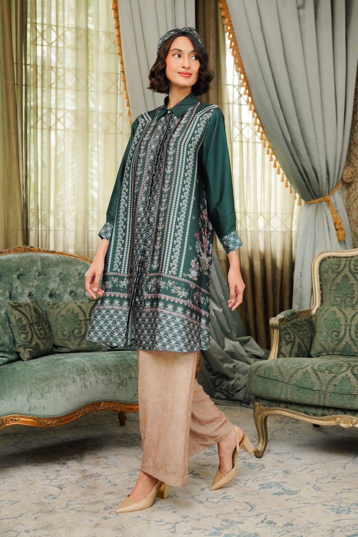 Serenity Soiree Tunic Shirt - Emerald