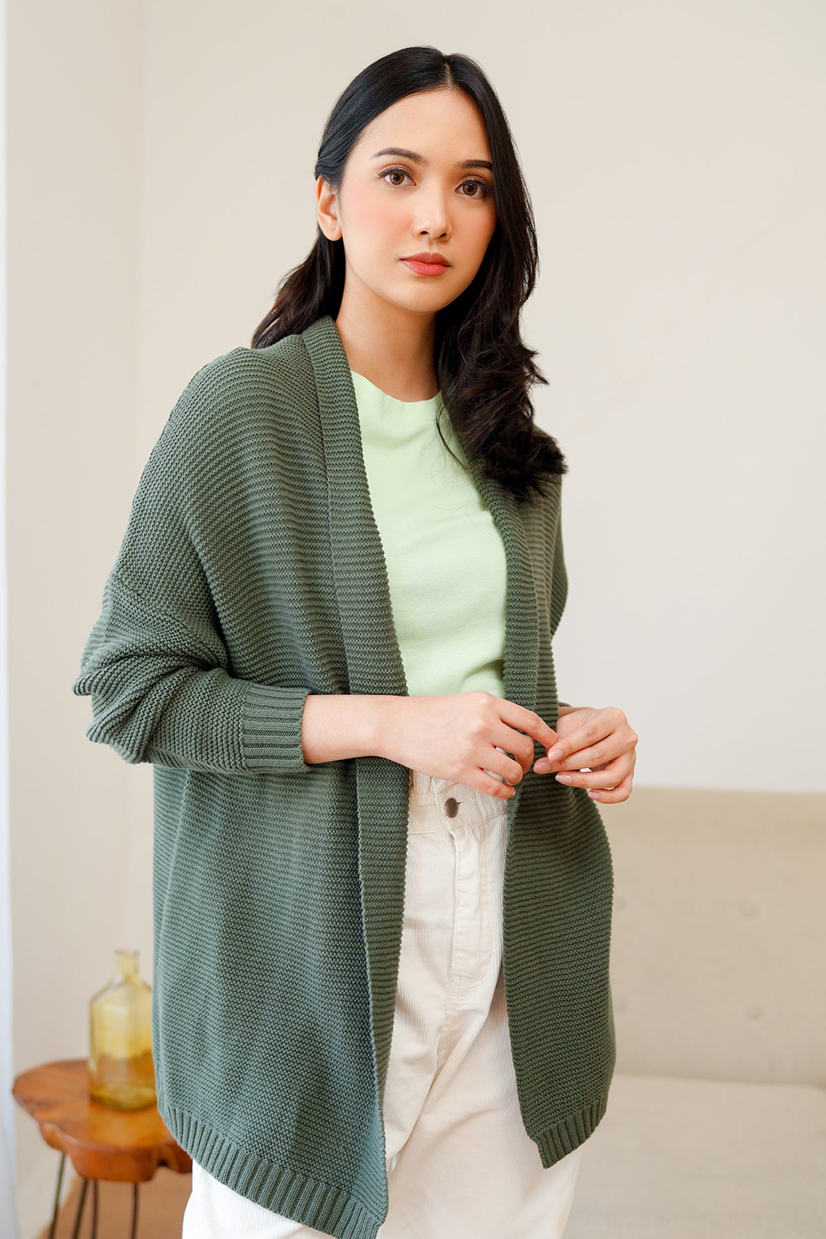 Open Front Cardigan - Green