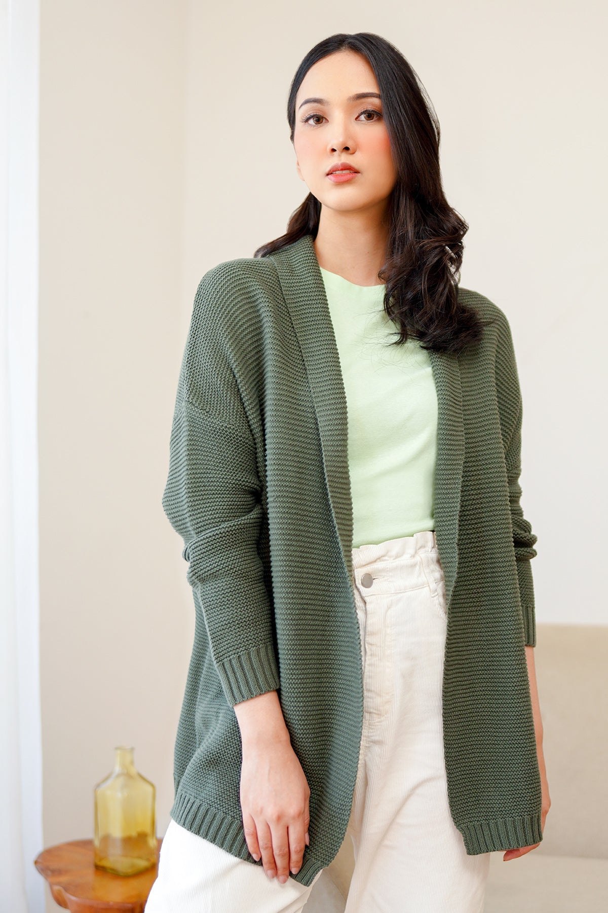 Open Front Cardigan - Green