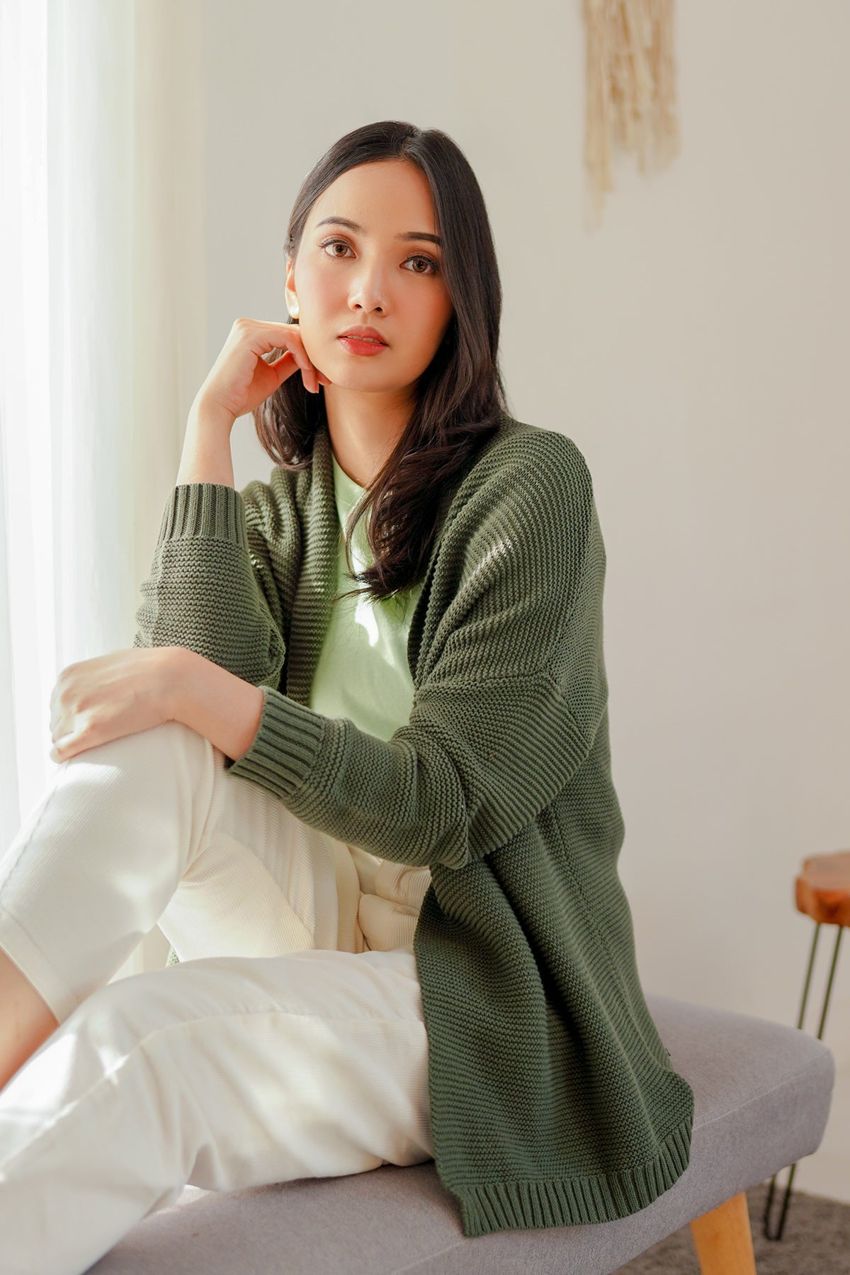 Open Front Cardigan - Green