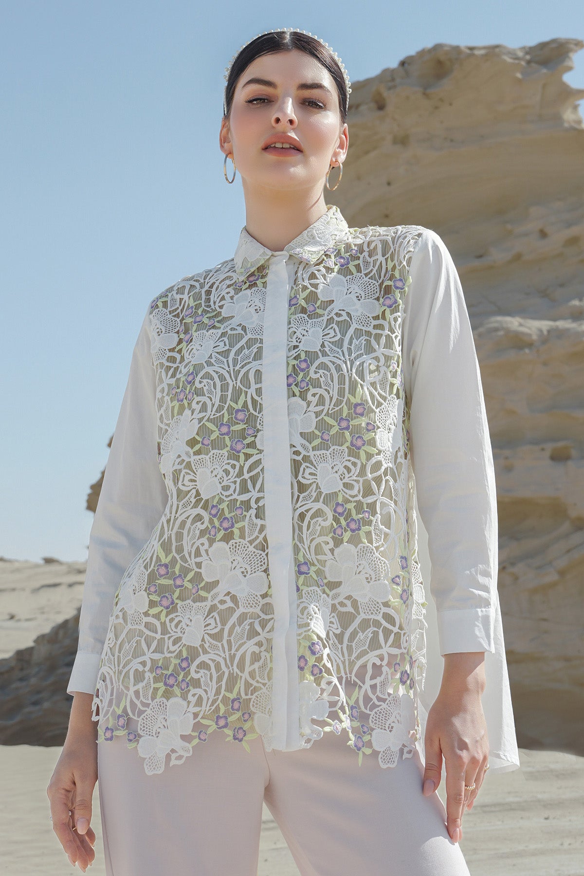 Azeta Embroidery Shirt - Yellow