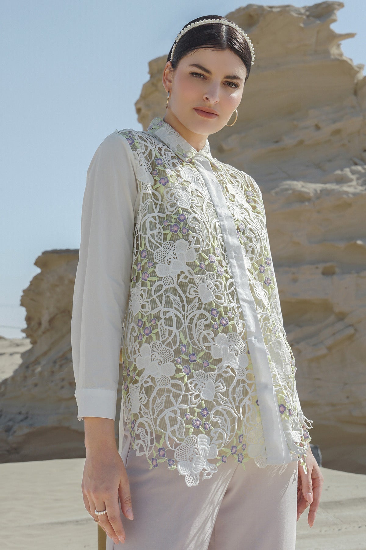 Azeta Embroidery Shirt - Yellow