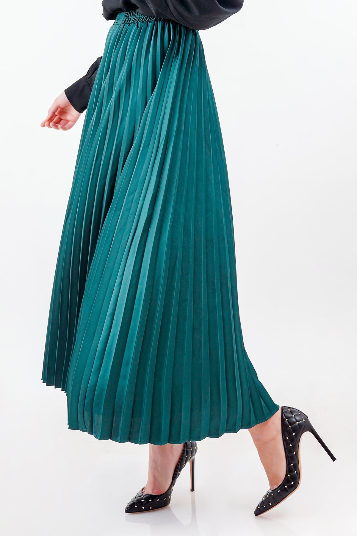 Satin Pleats Skirt - Fern