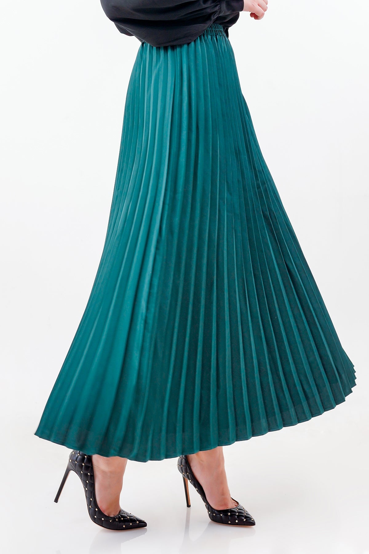 Satin Pleats Skirt - Fern