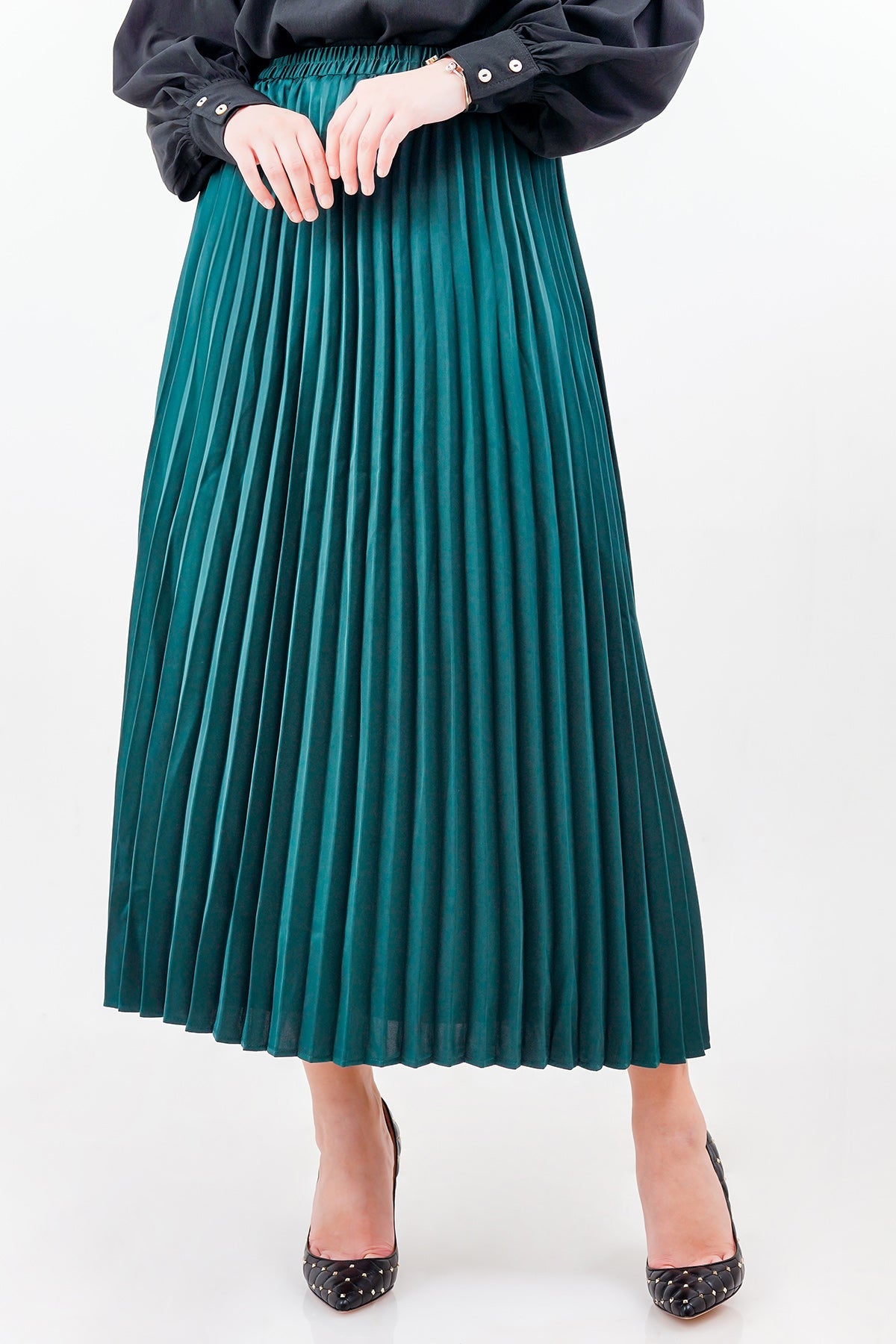 Satin Pleats Skirt - Fern