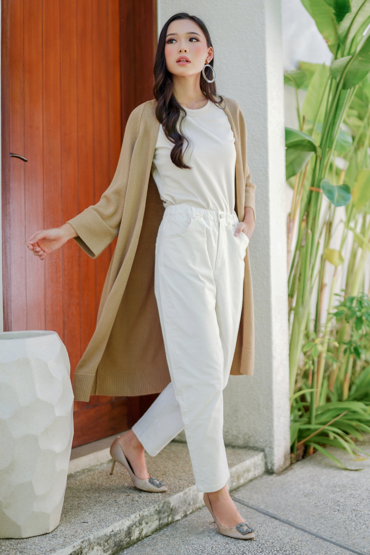 Woven Long Cardigan - Tan