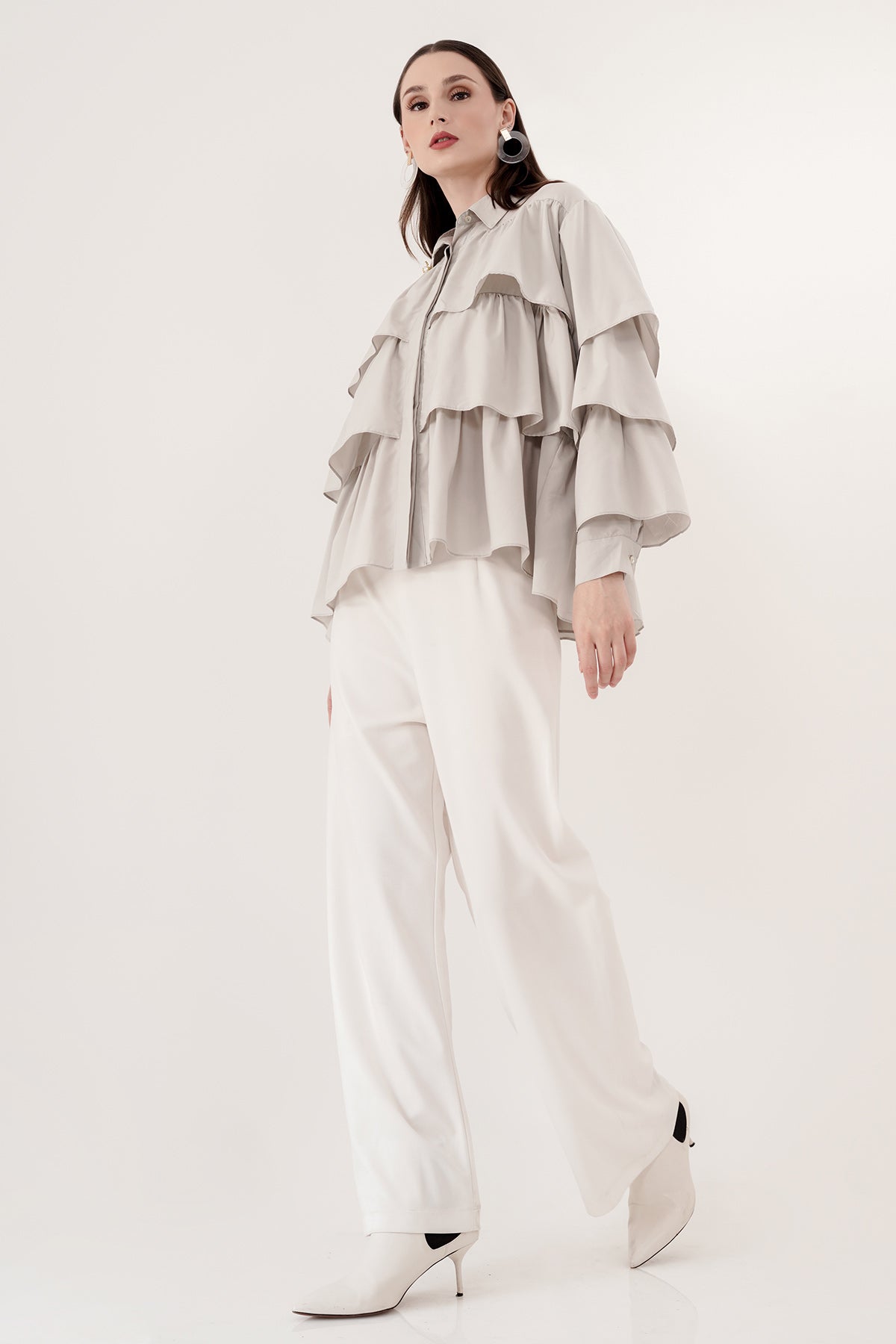 Tiered Ruffle Shirt - Light Grey