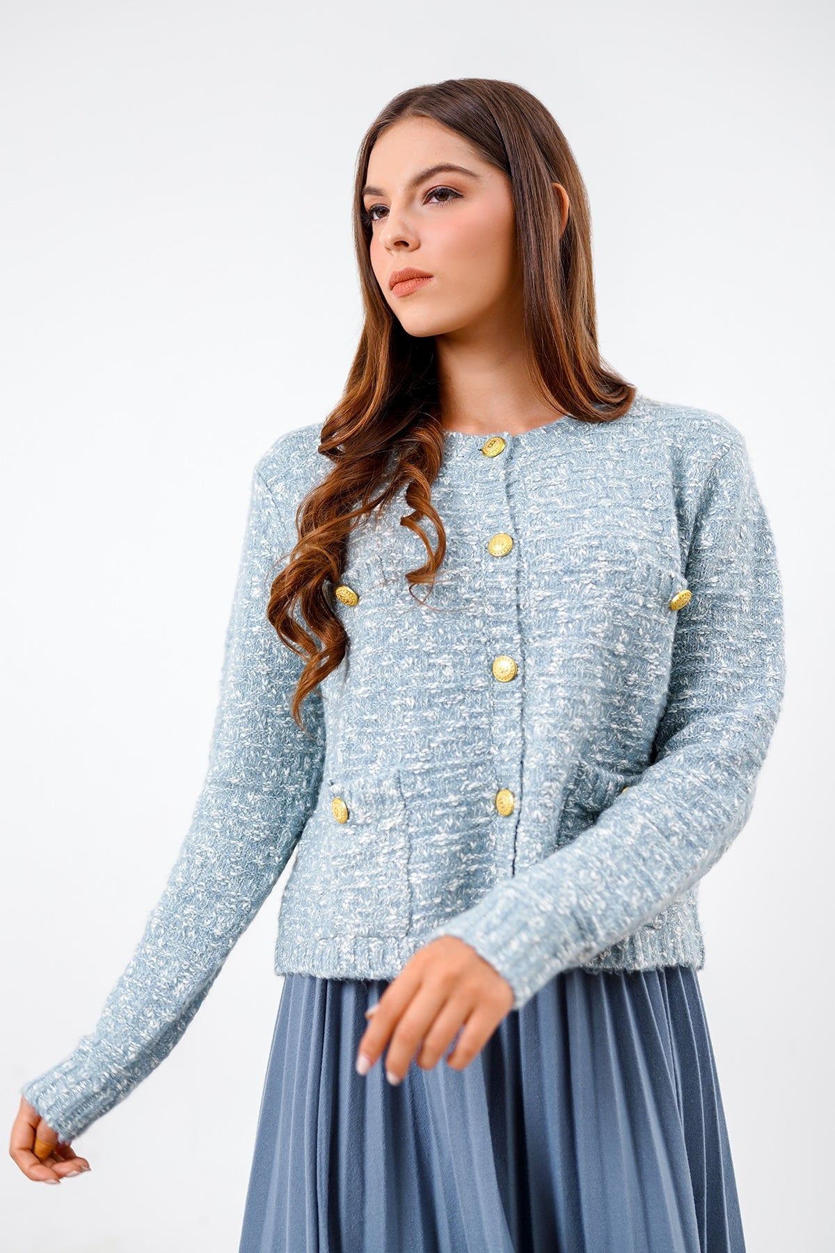 Lydia Tweed Cardigan - Blue