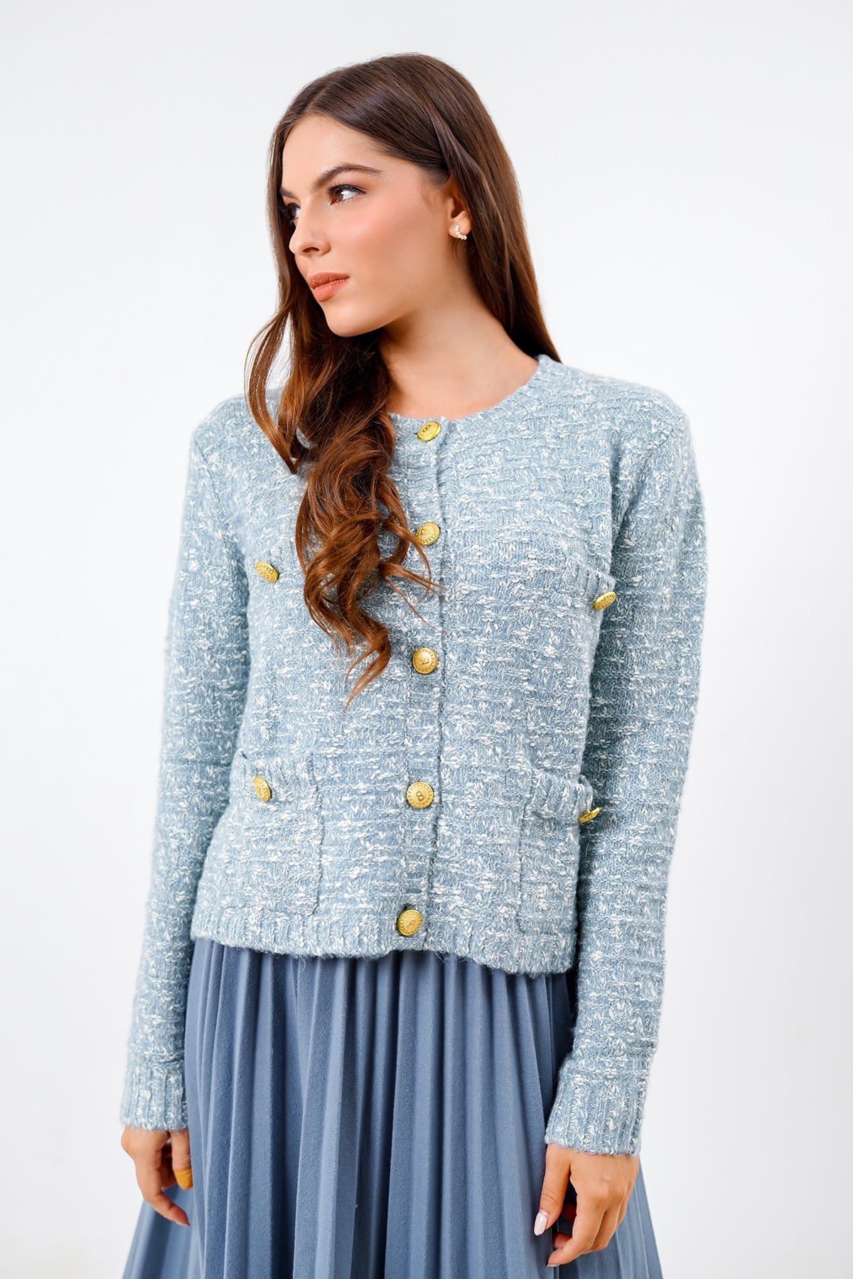 Lydia Tweed Cardigan - Blue