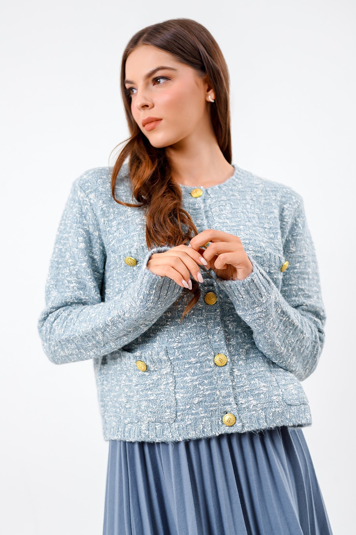 Lydia Tweed Cardigan - Blue