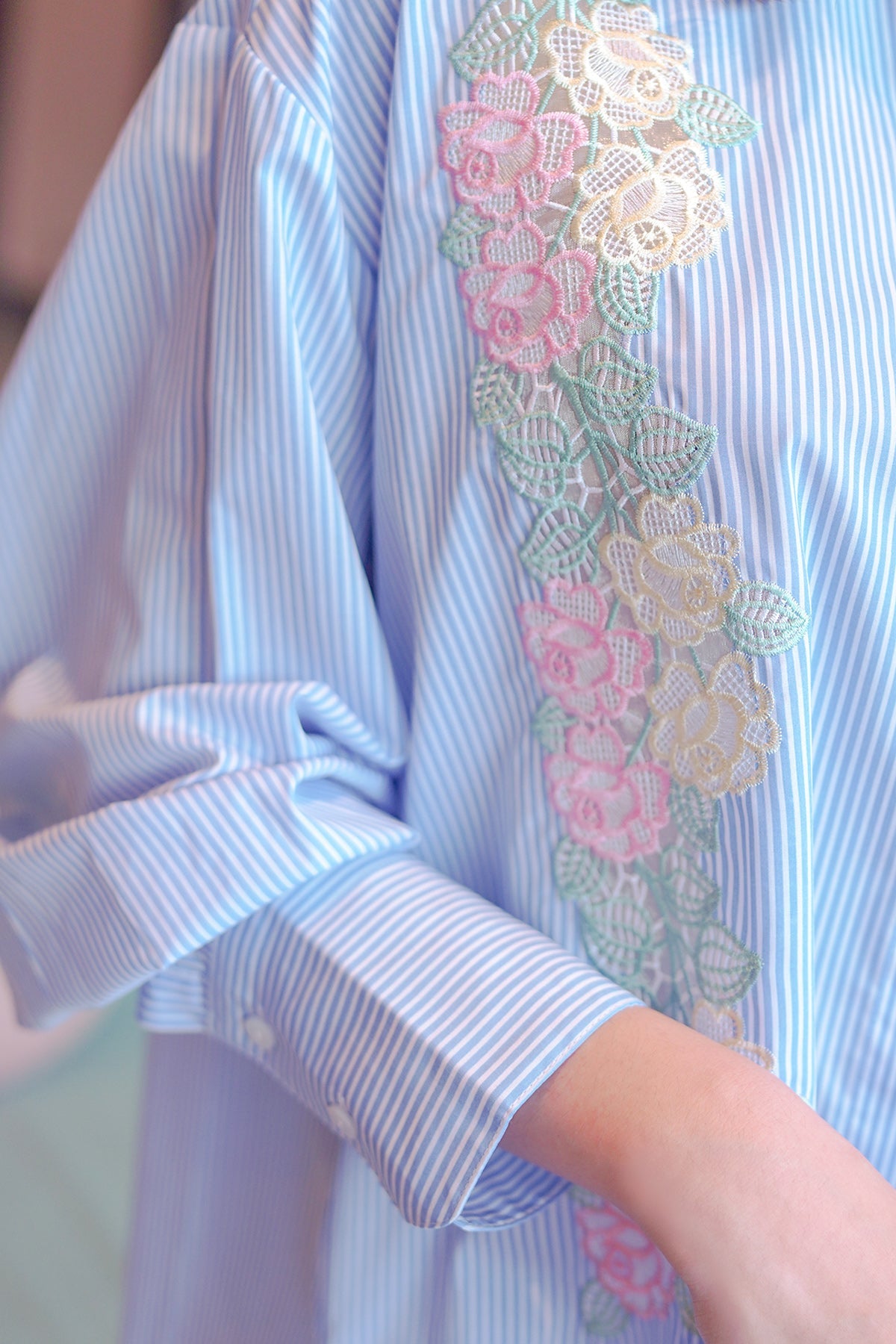 Blue Flower Embroidery Shirt