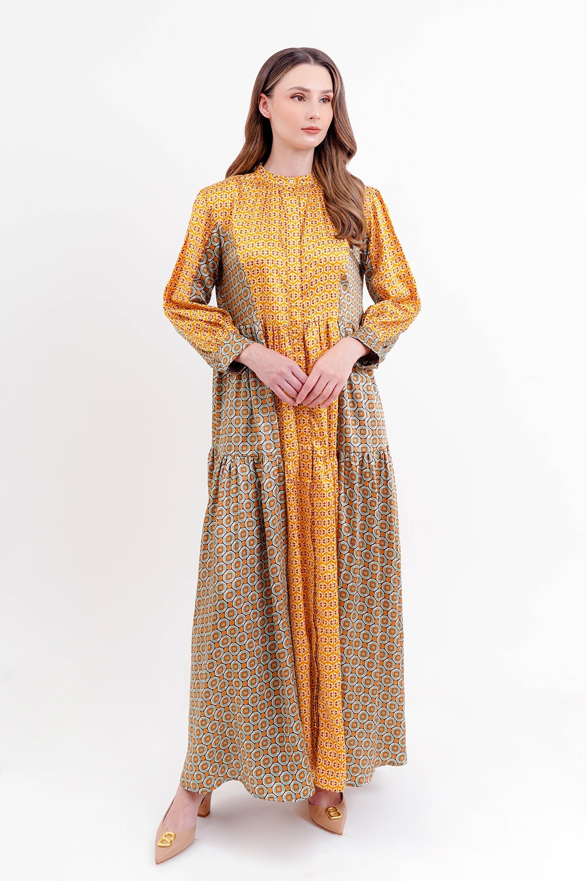 Giani Mix Pattern Long Dress - Yellow/Green