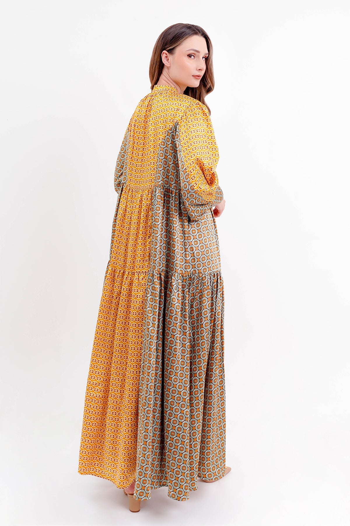 Giani Mix Pattern Long Dress - Yellow/Green