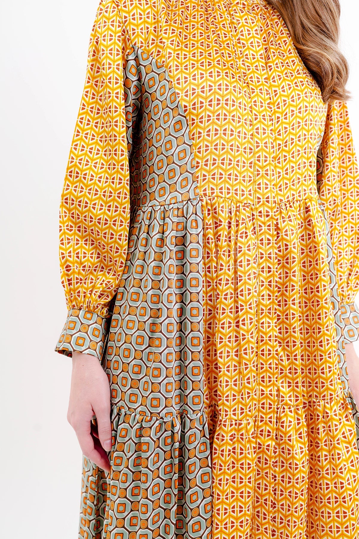 Giani Mix Pattern Long Dress - Yellow/Green