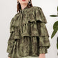 Tiered Ruffle Shirt - Two Tone Green Abstract